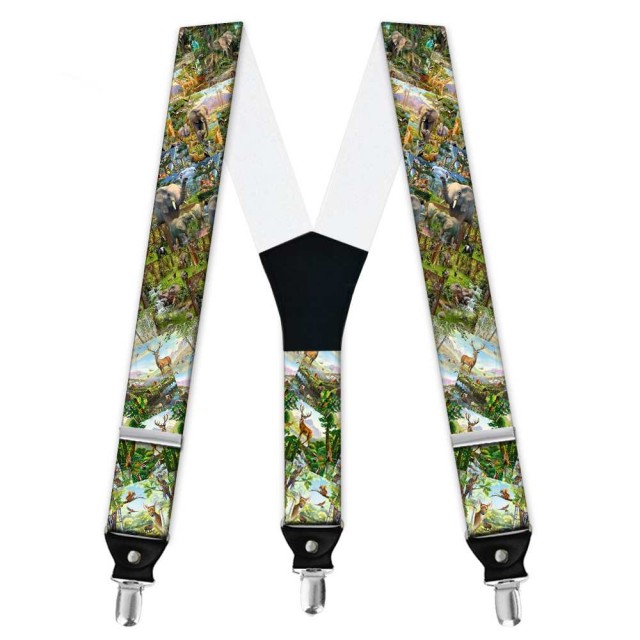 Bretele bărbați personalizate, tablou animale pădure și savană africană